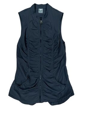 XCVI Navy Ruched Zip-Front Swim Coverup Vest